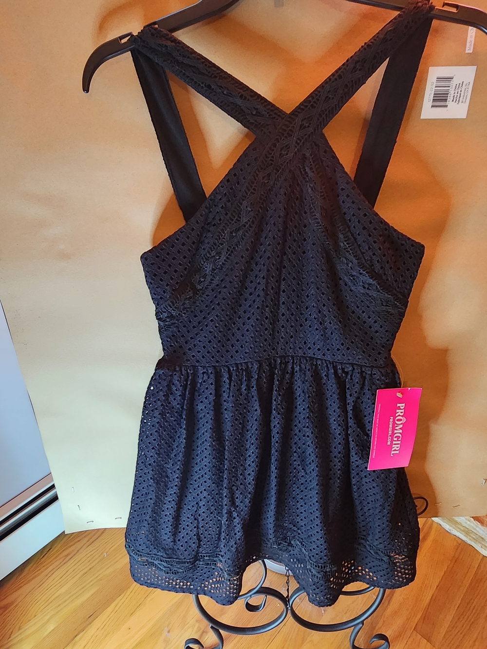 PromGirl Black Eyelet Crisscross Halter Dress Size 5